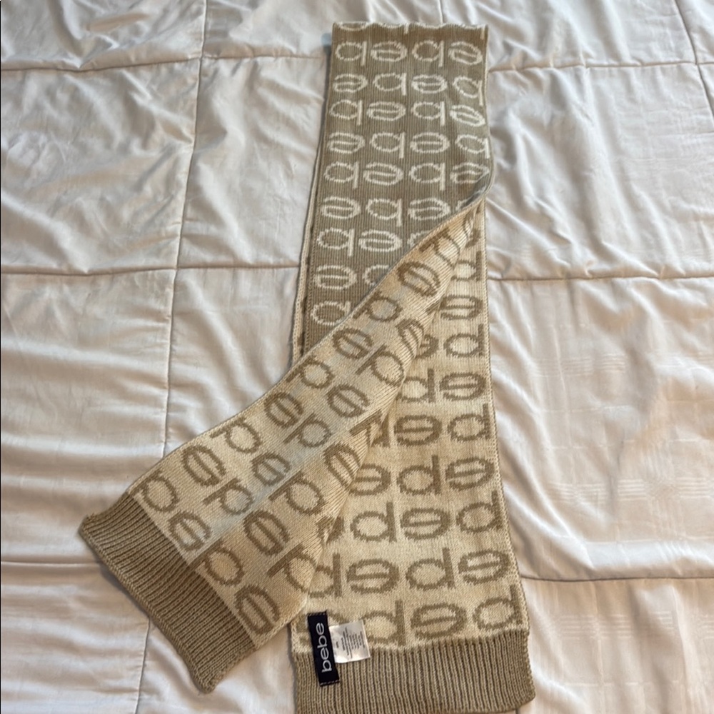 Bebe Tan Logo Knit Scarf